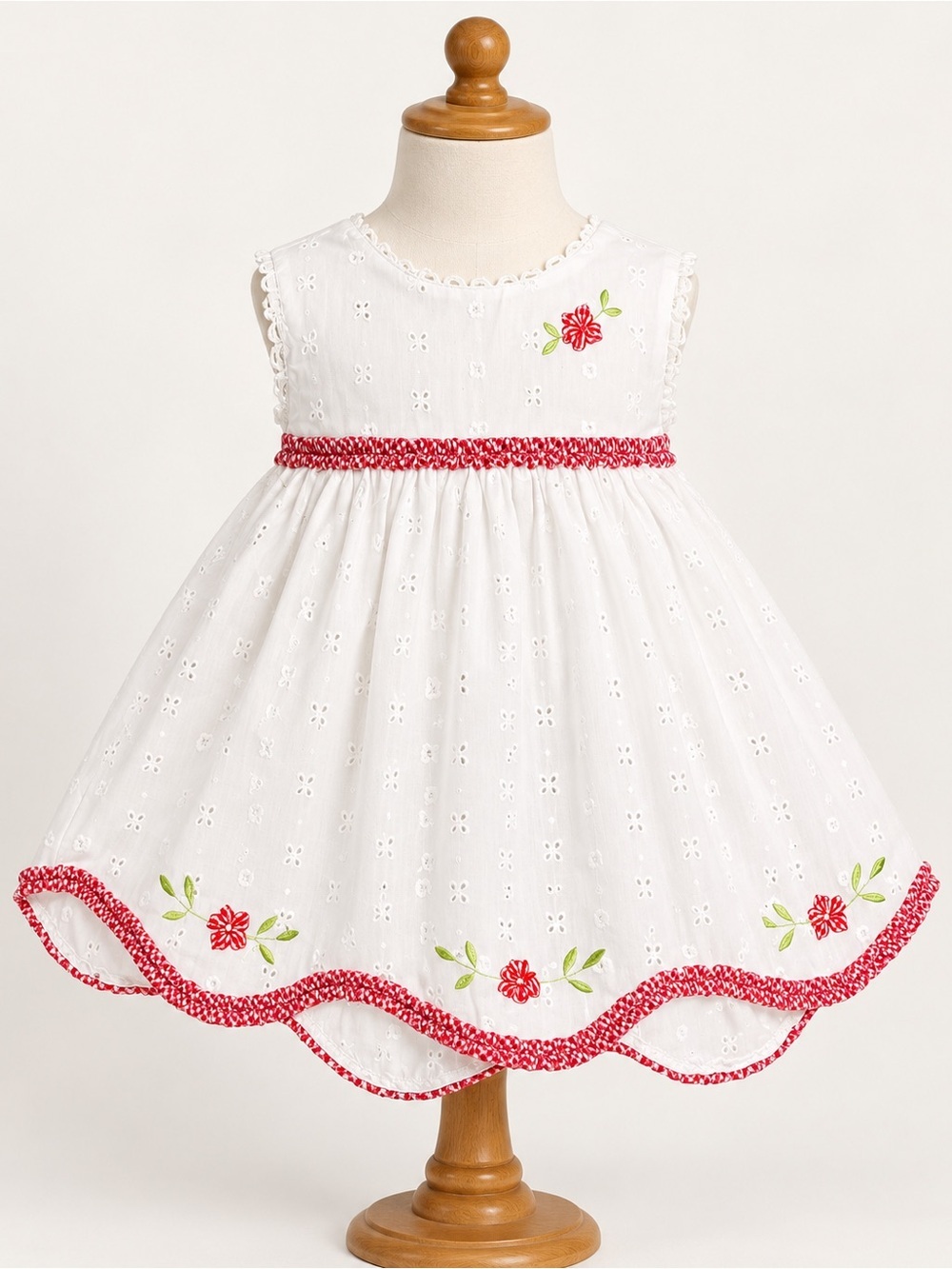 Vintage 90s Little Bitty Baby Girl White Eyelet Gingham Floral Dress